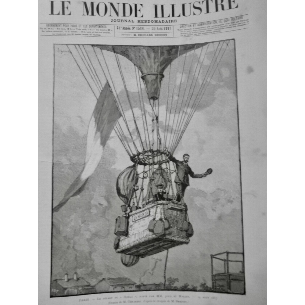 1887 MI BALLON DIRIGEABLA PARIS DEPART HORLA JOVIS MALLET