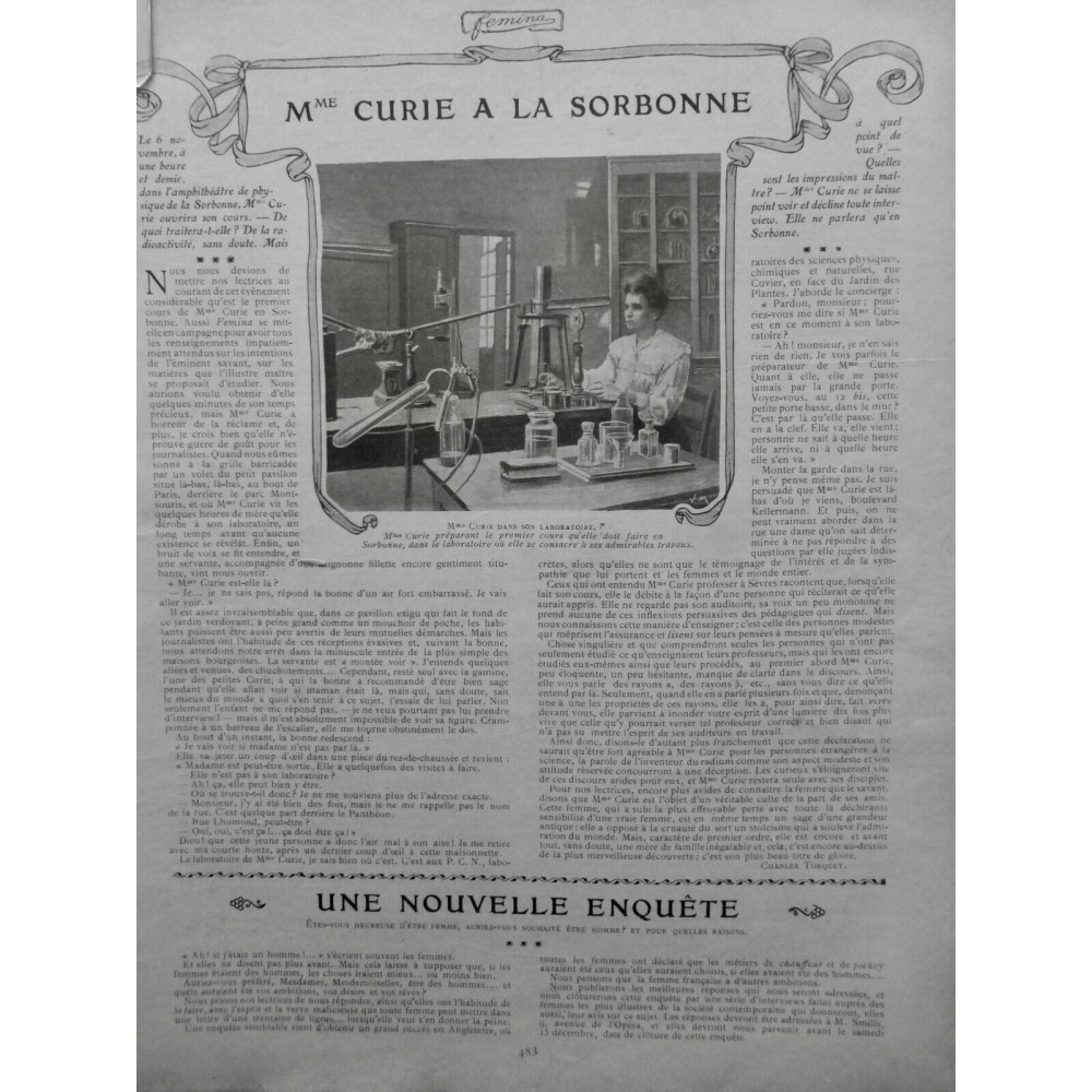 1906 F MME CURIE SORBONNE LABORATOIRE COURS PHYSIQUE RADIOACTIVITE EXPERIENCE