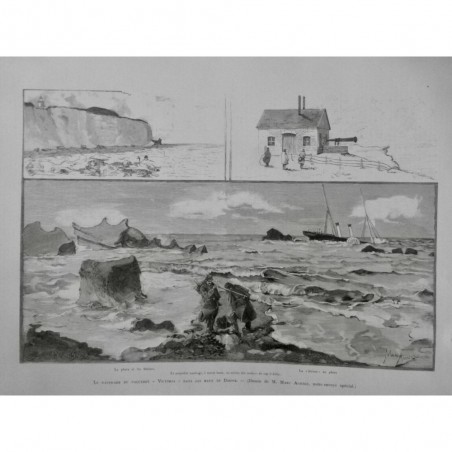 1887 MI NAUFRAGE PAQUEBOT VICTORIA DIEPPE EAUX PHARE FALAISE ROCHER