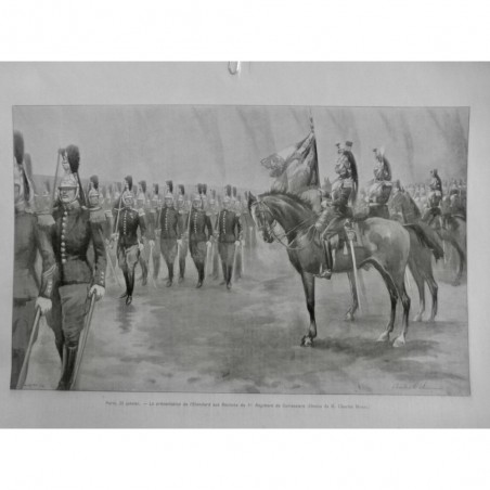 1902 MI PARIS PRESENTATION ETENDARD RECRUE REGIMENT CUIRASSIERS