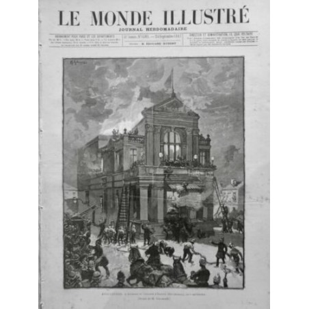 1887 MI ANGLETERRE INCENDIE THEATRE EXETER DEVONSHIRE FEU FLAMME POMPIER SECOURS