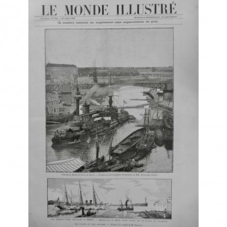 1890 MI BREST MANOEUVRES NAVALES PORT REMORQUAGE MILAN