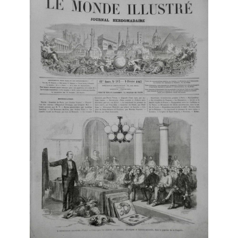 1867 MI INSTRUCTION GRATUITE PARIS COUR SCIENCES PHYSIQUES