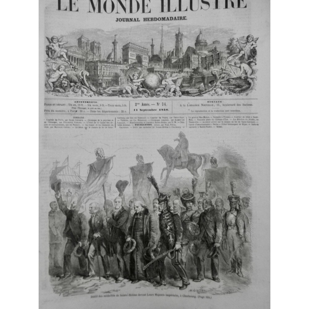 1858 MI SAINT-HELENE IDEFILÉ MEDAILLÉ ILE MAJESTES IMPERIALES CHERBOURG CURÉ