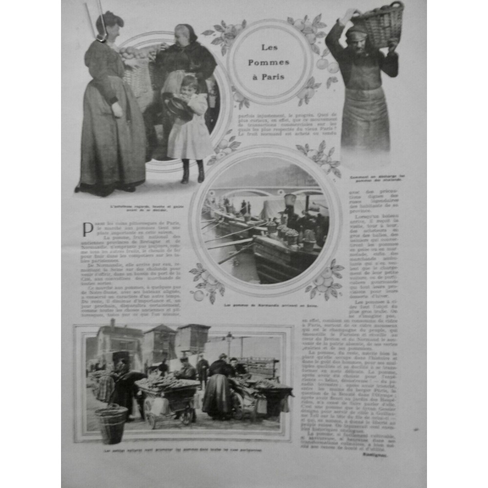 1879 POMME MARCHAND AMBULANT PARIS CUEILLETTE FOIRE 4 JOURNAUX