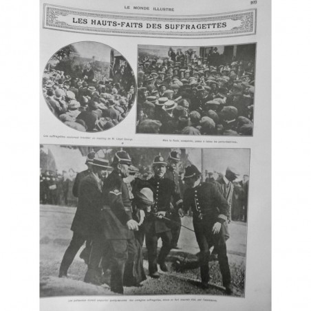 1912 MI SUFFRAGETTES MEETING FOULE POLICE PASSAGE TABAC LLOYD GEORGE