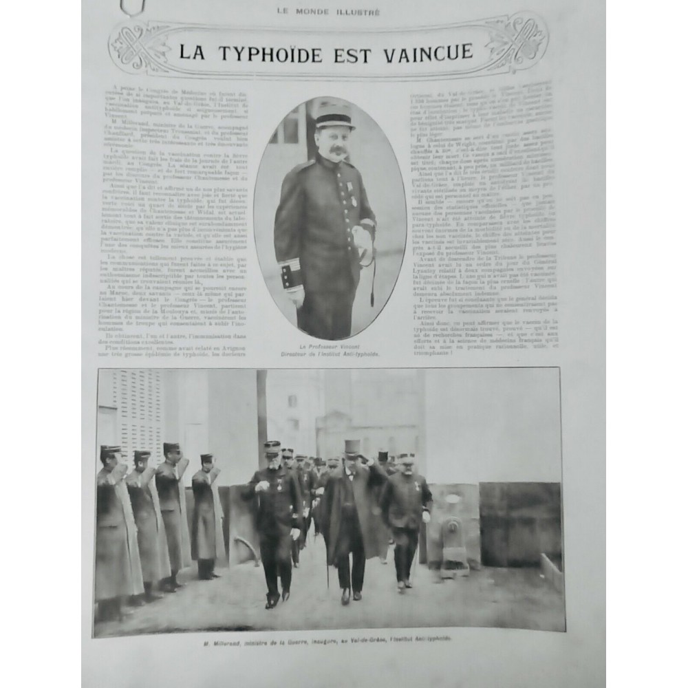 1912 MI TYPHOÏDE VINCENT CHANTEMESSE VACCINATION WRIGHT