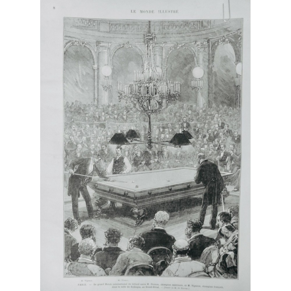 1881 MI PARIS BILLARD MATCH SLOSSON VIGNAUX GRAND HÔTEL CHAMPION