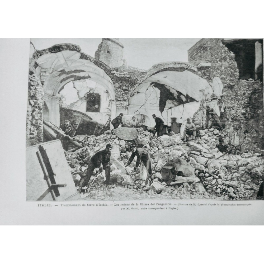 1881 MI TREMBLEMENT TERRE ISCHIA ITALIE RUINES CHIESA DEL PURGATORIO