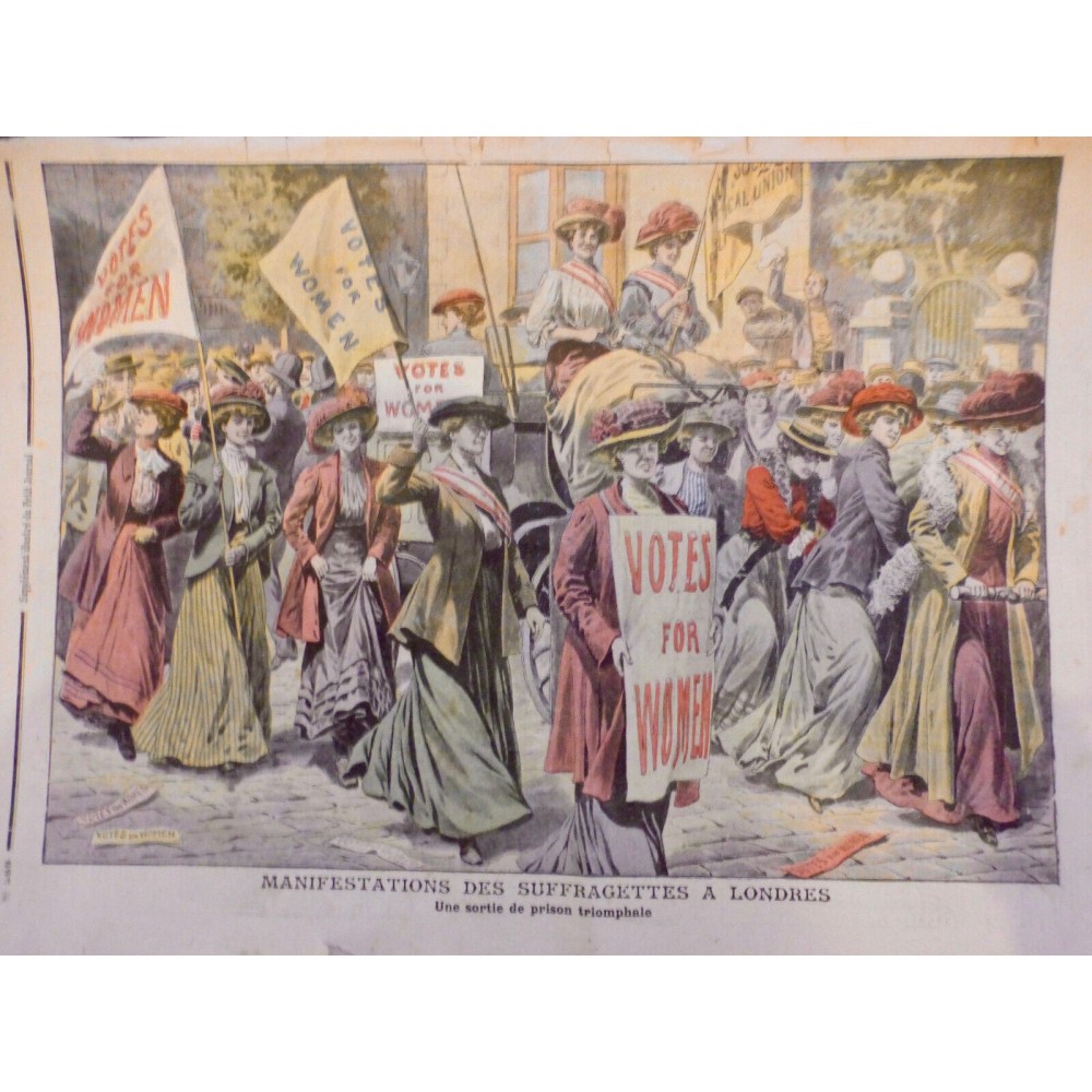 1908 PJ LONDRES MANIFESTATION SUFFRAGETTES PRISON DROIT FEMME