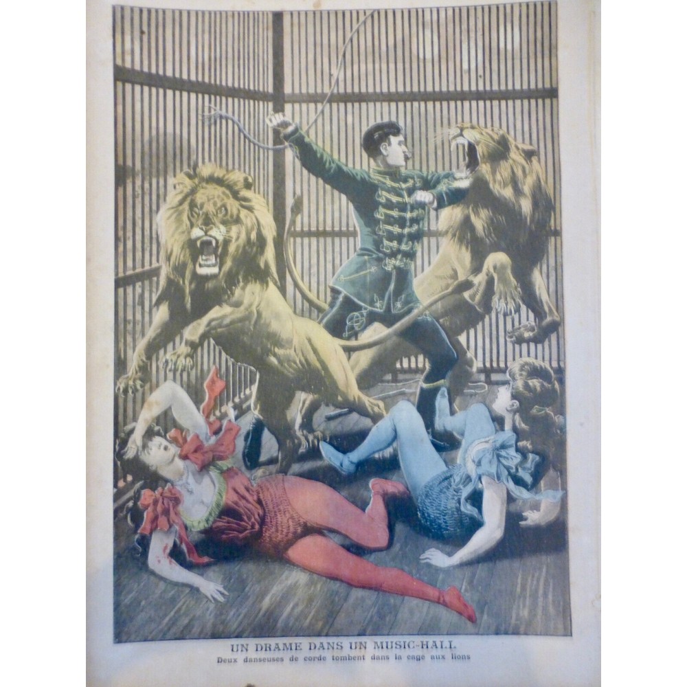 1907 PJ DOMPTEUR LION CAGE MUSIC HALL DANSEUSES CHUTE