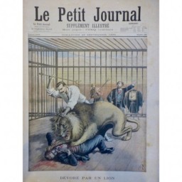 1895 PJ DOMPTEUR CASTANET LION SPECTATEUR CAGE PHOTO DEVORÉ