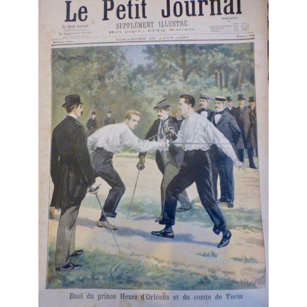 1897 PJ DUEL EPEE PRINCE HENRI D ORLEANS COMTE TURIN