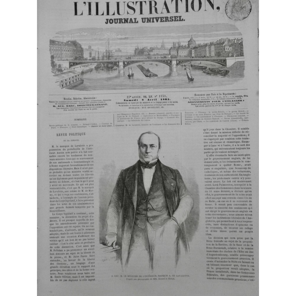 1865 I MARQUIS DE LAVALETTE MINISTRE INTERIEUR PORTRAIT CARRIERE PARCOURS BAYARD