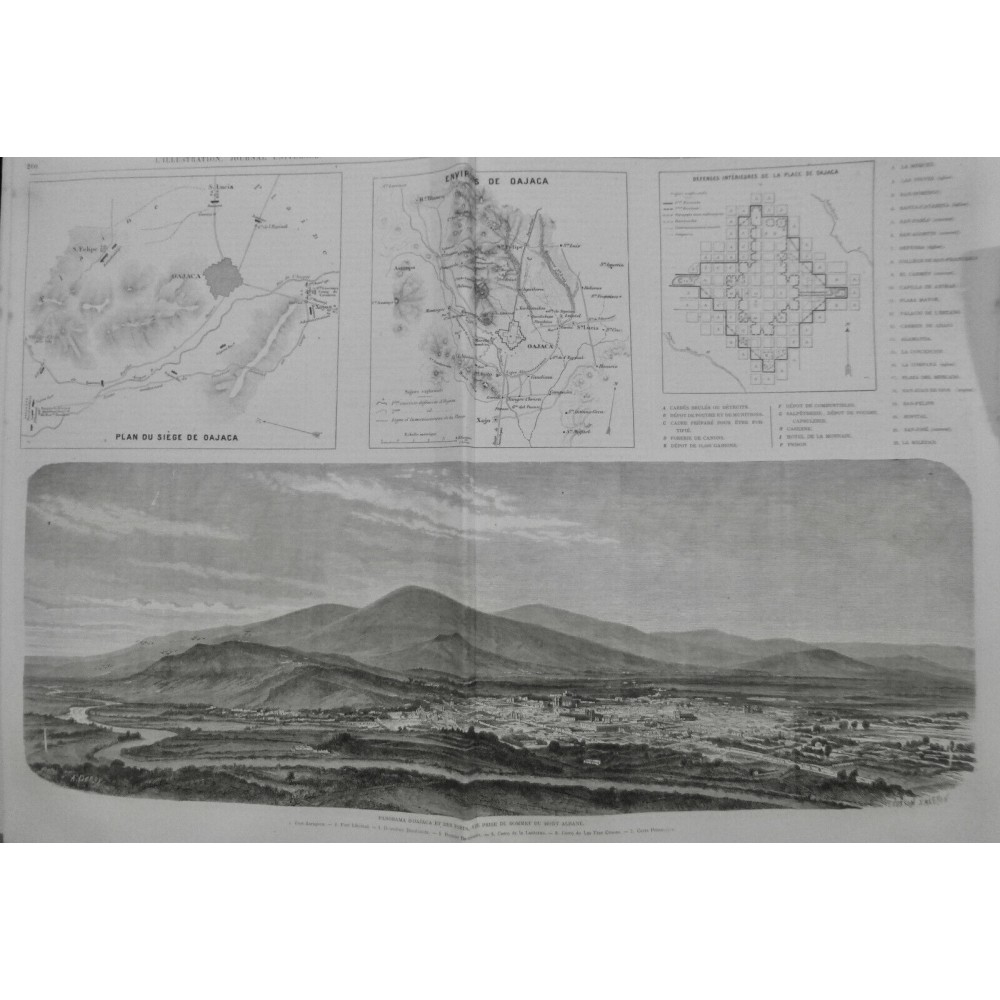 1865 I MONT ALBANE PANORAMA OAJACA FORTS PLAN SIEGE DEPOT POUDRE MUNITION