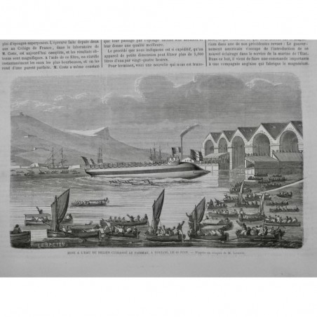 1865 I TOULON FLOTTE MARINE MISE EAU BELIER CUIRASSE LE TAUREAU DESSIN LETUAIRE