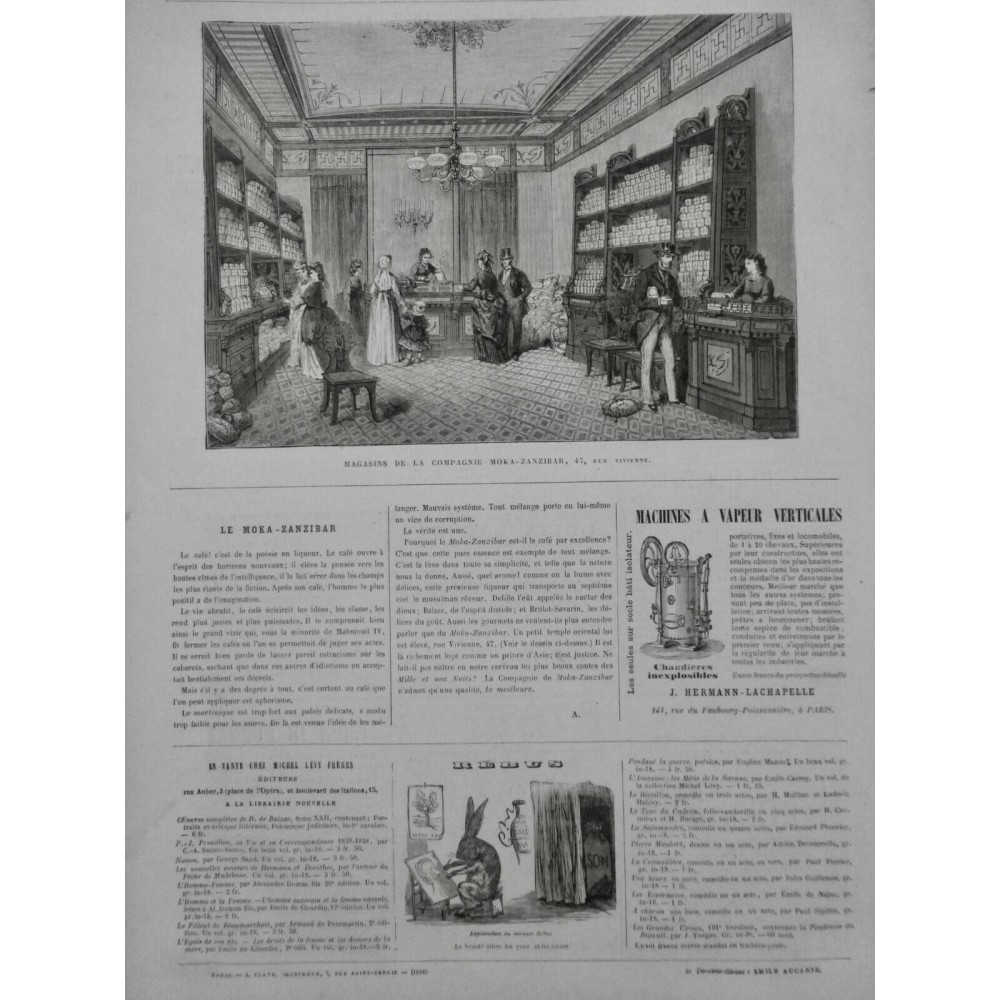 1872 CAFE MOKA ZANZIBAR COMMERCE ILE CEYLA MARCHÉ INDIGENE BORDE CACAO 3JOURNAUX