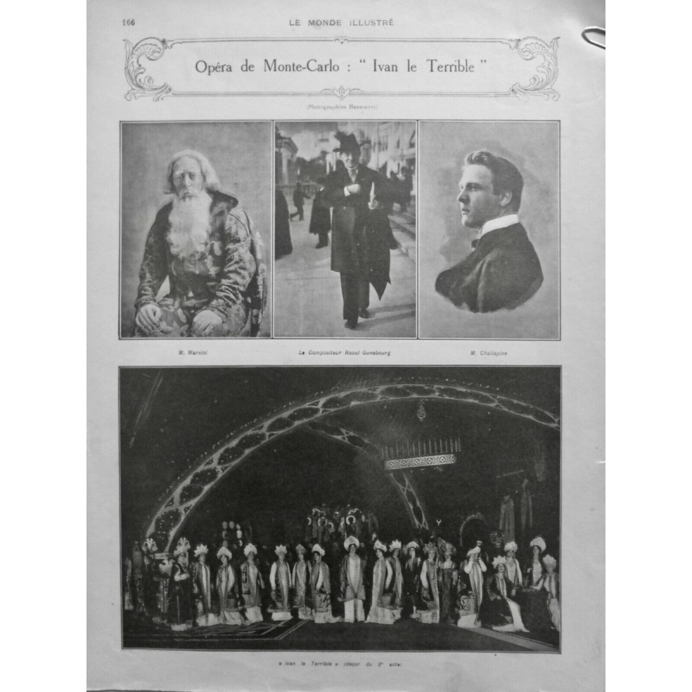 1911 MI CHALIAPINE IVAN LE TERRIBLE RÔLE MARVINI GUNSBOURG OPERA MONTE CARLO