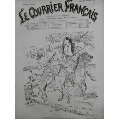 1892 CF TEMPS CERISES ARBRE FRUIT JEUNE FILLE HOMME CHEVAL DESSIN WILLETTE