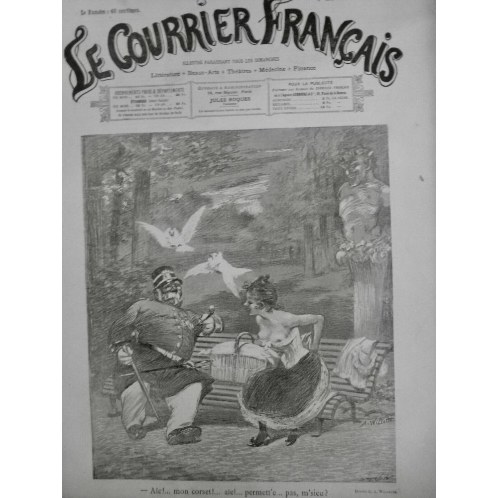 1892 CF VIELLE HOMME BANC BOIS JEUNE FILLE CORSET COLOMBES BUSTE PANIER WILLETTE