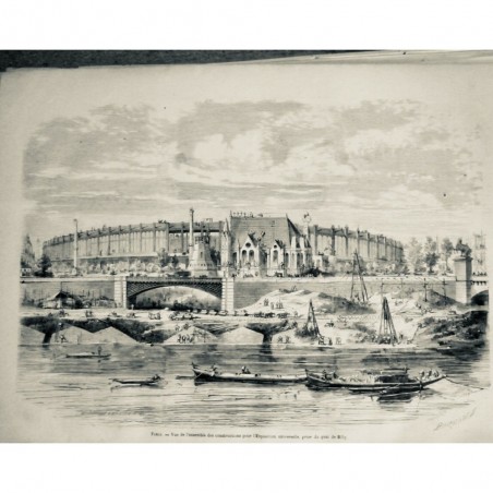 1866 MI PARIS CONSTRUCTION EXPOSITION UNIVERSELLE BATIMENT QUAI BILLY