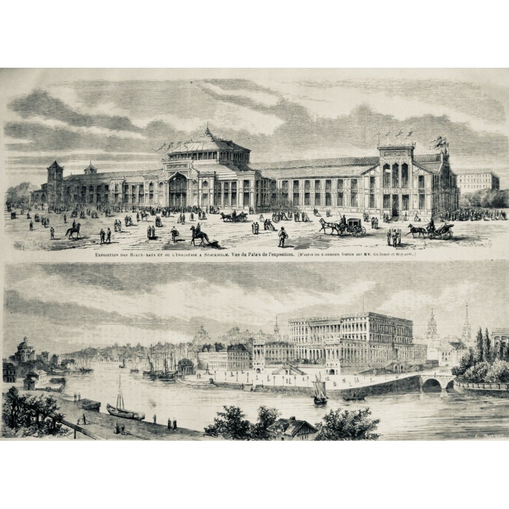 1866 MI SUEDE STOCKHOLM VUE PALAIS EXPOSITION VOLLE FLEUVE