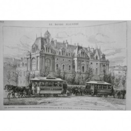 1874 I TRAMWAY HAVRE ATTELAGE CHEVAUX HAULT CONDUCTEUR PASSAGER 2 JOURNAUX