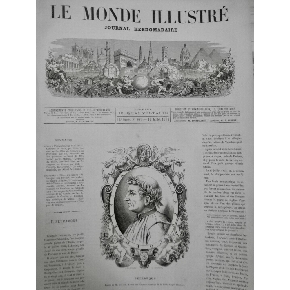 1874 I PETRARQUE POETE ITALIEN OBSEQUE DISCOURS CARDUCCI STATUE PADOU 2JOURNAUX