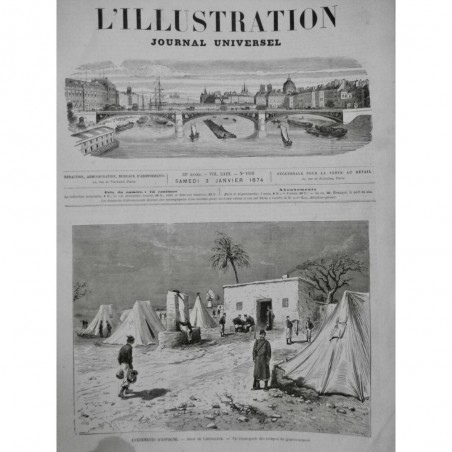 1874 I CARTHAGENE ESPAGNE SIEGE TROUPE CAMPEMENT BOMBARDEMENT CANON 2JOURNAUX