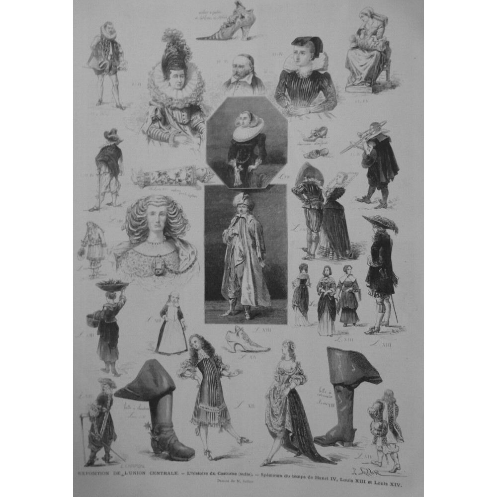 1874 MI EXPOSITION UNION CENTRALE HISTOIRE COSTUME SPECIMEN HENRI IV LOUIS XIII