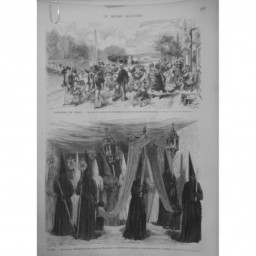 1874 MI PALAIS INDUSTRIE PENITENTS LIMOGES PROCESSION CAGOULE CAPUCHON POINTU