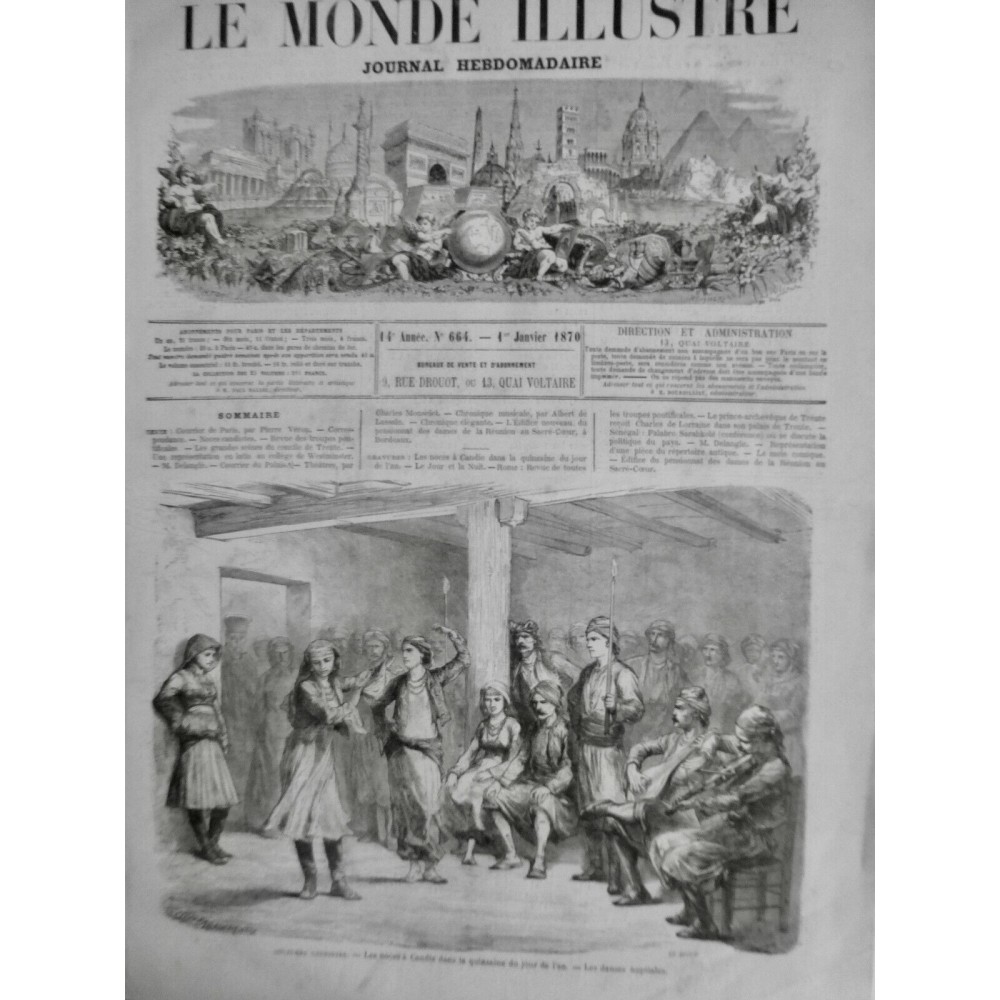 1870 MI COUTUME CANDIOTE NOCE DANSE NUPTIALE JEUNE COUPLE MISICIEN VIOLON CYTHAR