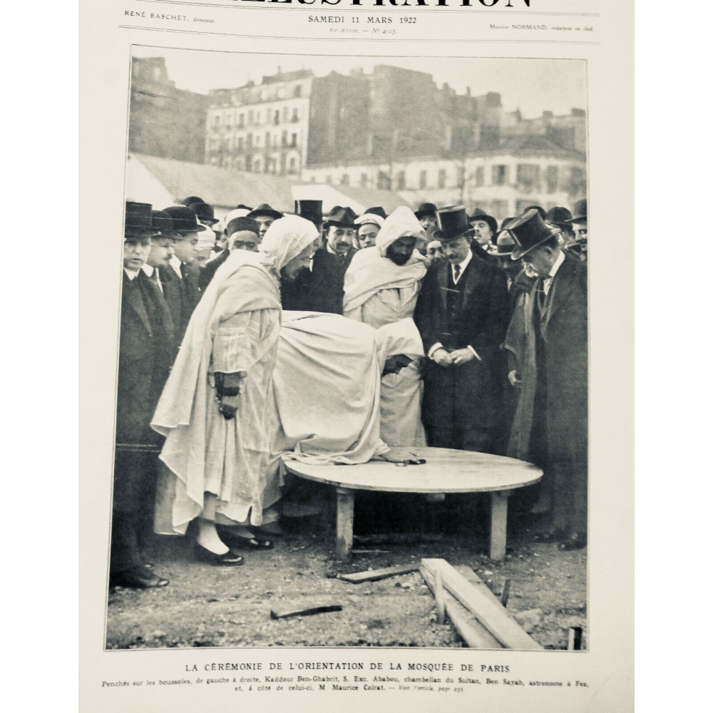 1922 MONDE MUSULMAN ISLAM CEREMONIE ORIENTATION MOSQUEE PARIS BOUSSOLE