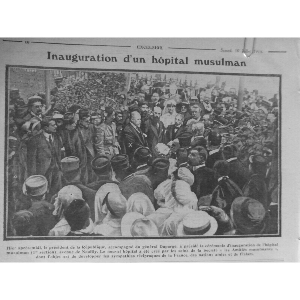 1915 MONDE MUSULMAN ISLAM HÔPITAL DUPARGE INAUGURATION PARIS