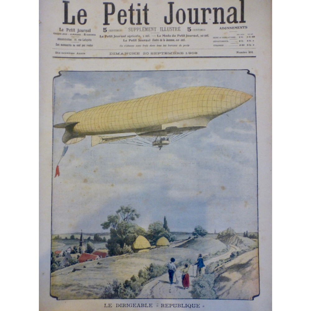 1908 PJ AVIATION AERONAUTIQUE BALLON DIRIGEABLE REPUBLIQUE LANCEMENT