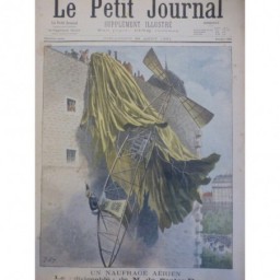 1901 PJ NAUFRAGE AERIEN BALLON DIRIGABLE SANTOS DUMONT FACADE TOIT IMMEUBLE