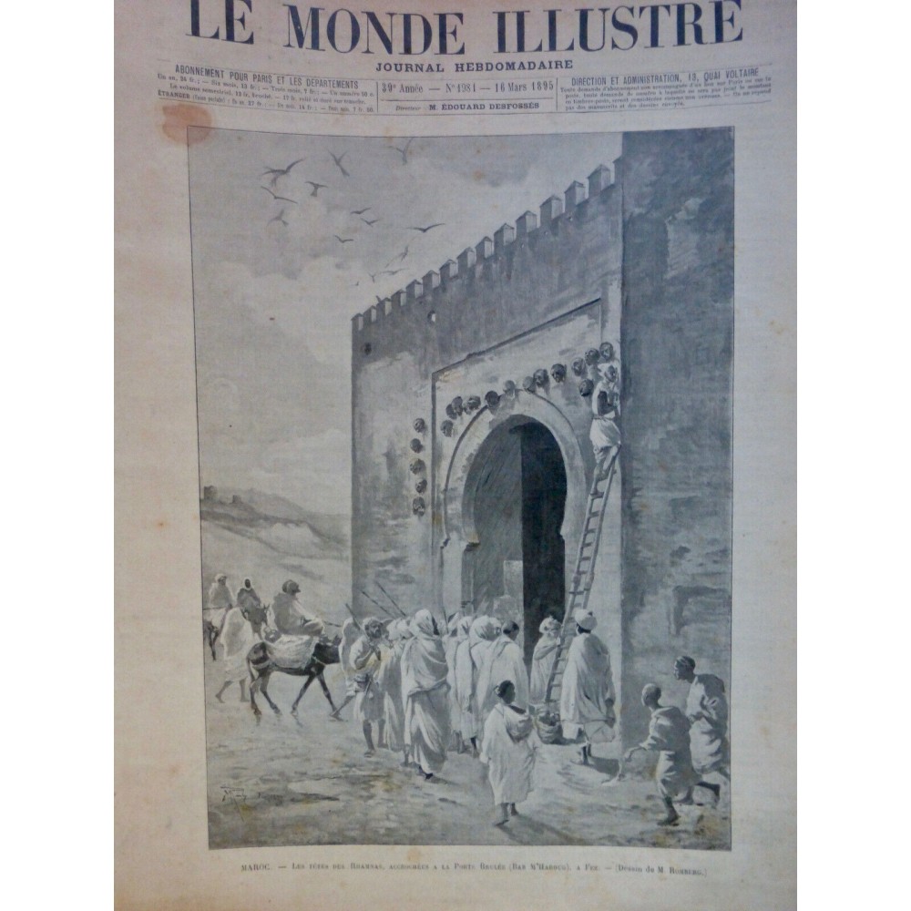 1895 MI MAROC FEZ PORTE BRULEE BAB M HAROUG TETE RHAMNAS SUSPENDE ROMBERG