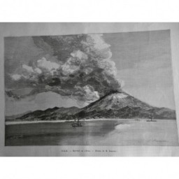 1892 MI ITALIE ERUPTION ETNA VOLCAN FUMEE CENDRE VAPEUR DESSIN KOERNER