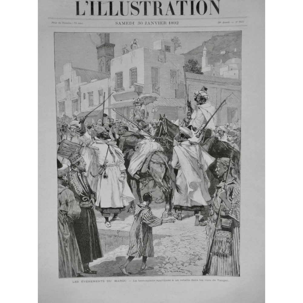 1892 I MAROC TANGER BASTONNADE REBELLE CHEVAL LIEN COUP BATON DOS