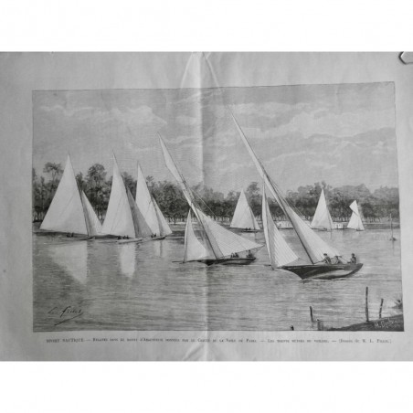 1892 MI SPORT NAUTIQUE REGATE VOILIER BASSIN ARGENTEUIL TRENTE METRES VOILURE