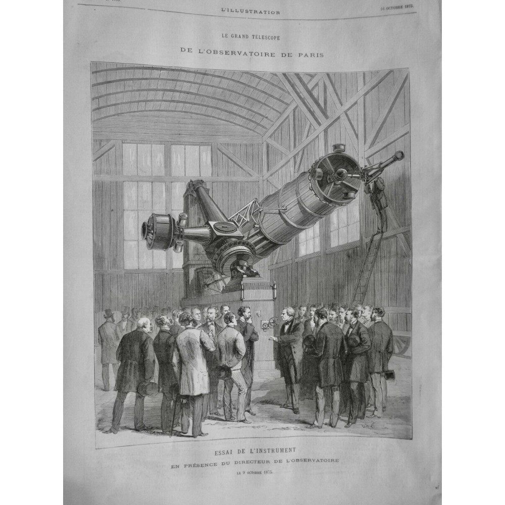 1875 I OBSERVATOIRE PARIS GRAND TELESCOPE ESSAI INSTRUMENT ASTRONOMIE