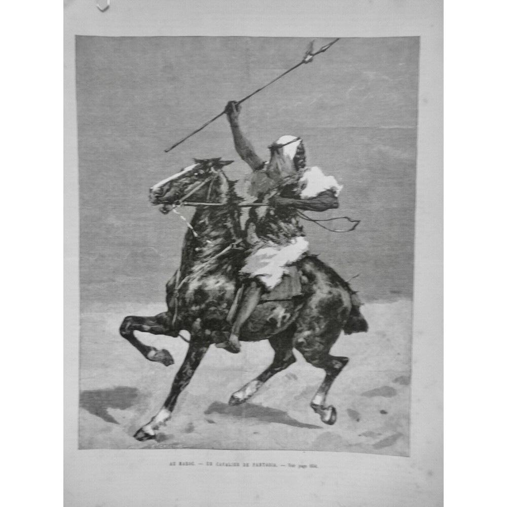 1890 UI MAROC CAVALIER FANTASIA CHEVAL GALOP BURNOU CRI GUERRE FUSIL