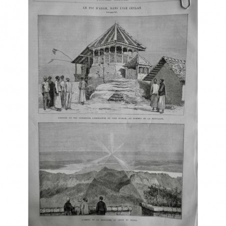 1879 UI PIC D'ADAM ILE CEYLAN KIOSQUE EMPREINTE PIED SOMMET MONTAGNE OMBRE