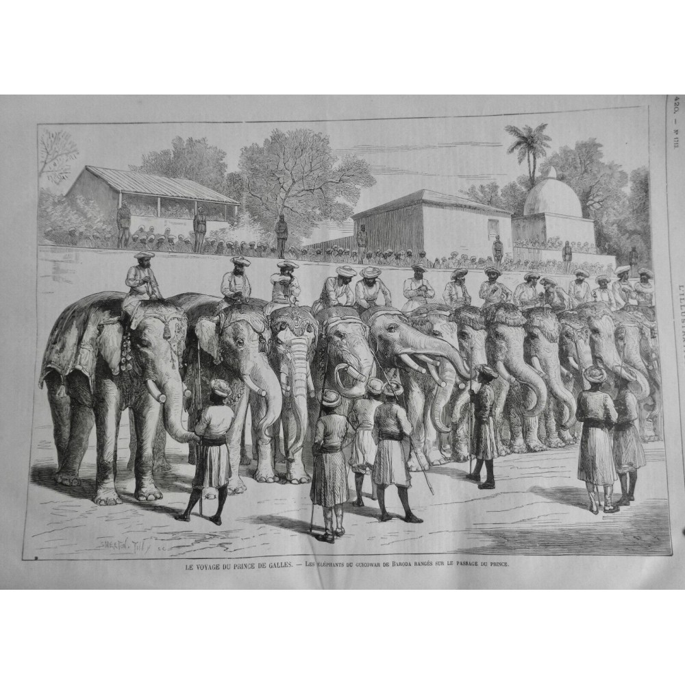 1875 I INDE VOYAGE PRINCE GALLES ELEPHANT GUICOWAR BARODA