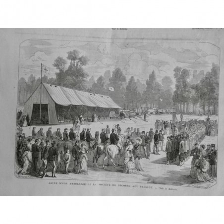 1870 UI AMBULANCE SECOURS BLESSES CROIX ROUGE TRANSPORT TRAIN FRONTIERE