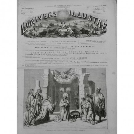 1869 UI NOEL ADORATION MAGES TEMPLE ENFANT JESUS COURONNE JOUEUR FLUTE ANGE