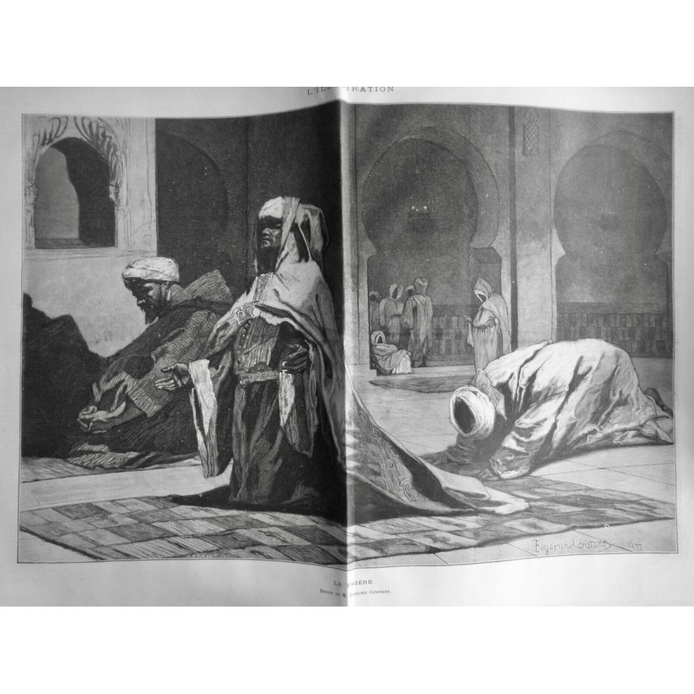 1878 I MOSQUEE ARC BISANTIN TAPIS NATTE PRIERE SAINTE KAABA CORDOUE