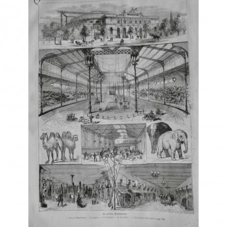 1878 I PARIS NOUVEL HIPPODROME ARENE MANEGE SELLERIE ECURIE COURSE CHAR