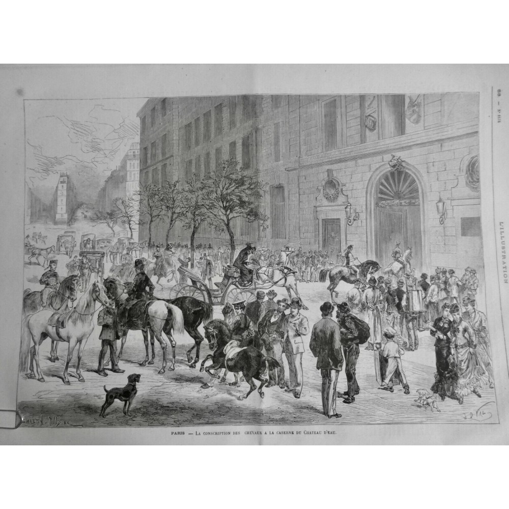 1878 I PARIS CONSCRIPTION CHEVAUX CASERNE CHATEAU D EAU