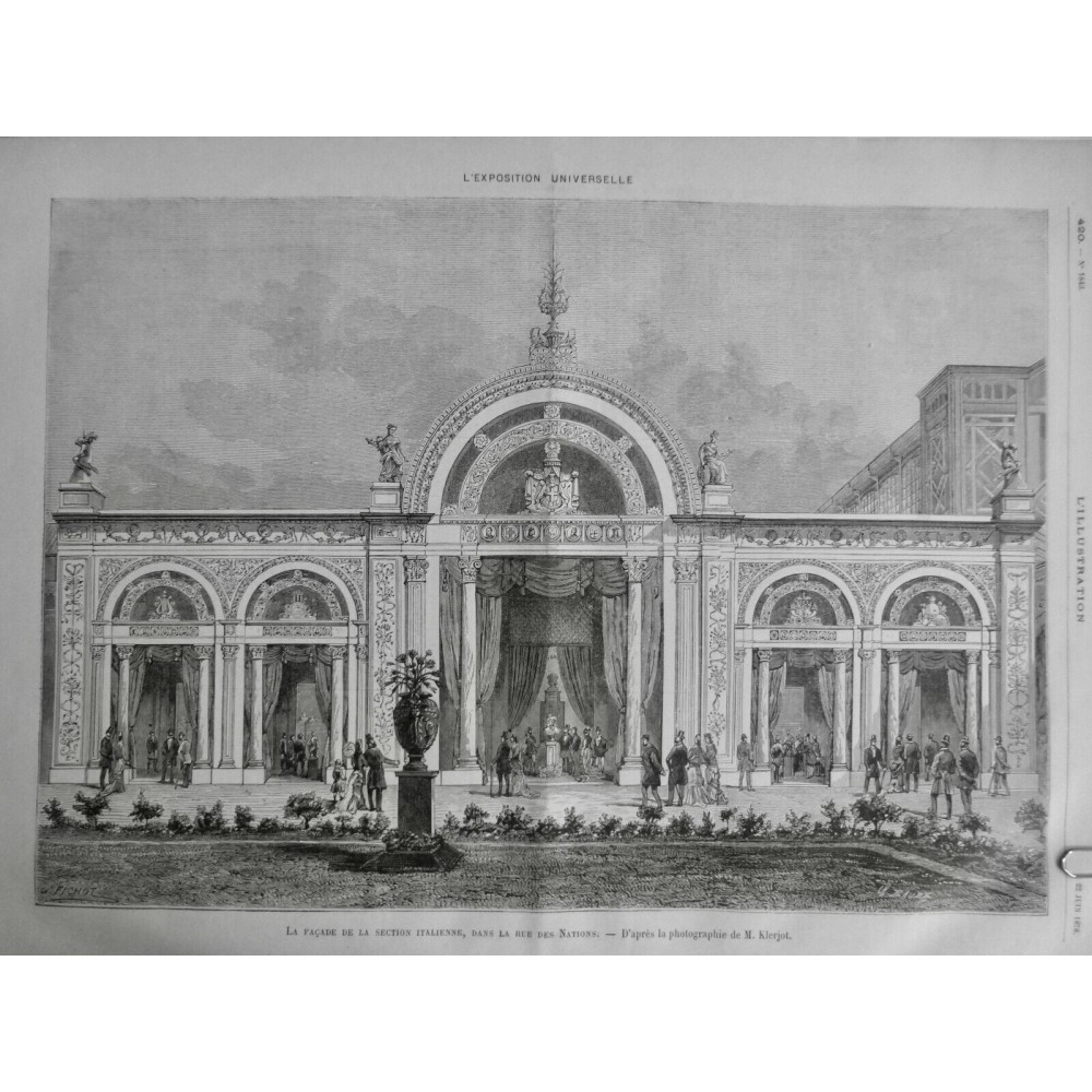 1878 I PARIS FACADE SECTION ITALIENNE ORNEMENT SCULPTURE STATUE COLONNE